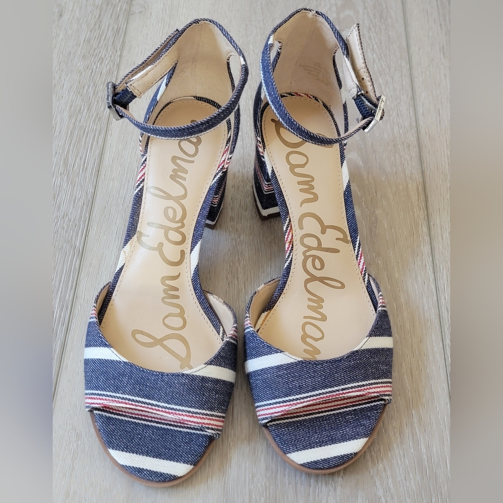Sam Edelman Women's Heels - Navy and White Stripes Sz-6.5